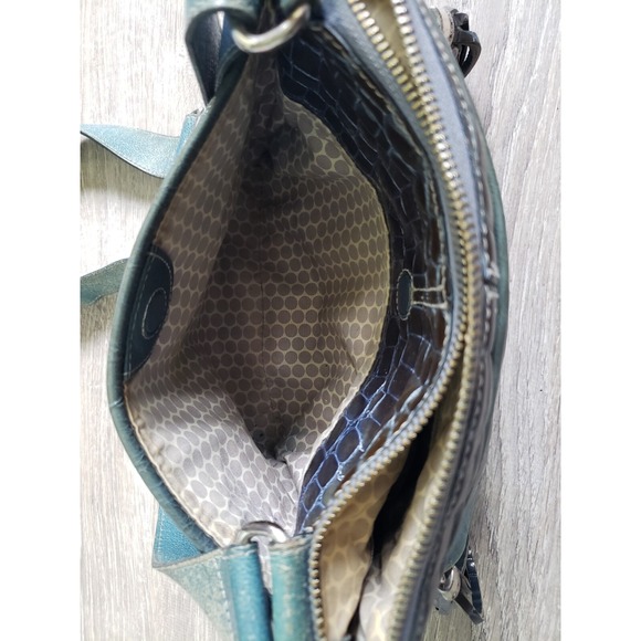 Brighton Leather Purse Crossbody Blue Patent Embossed Crocodile Bag Charm Tassel - Picture 10 of 13